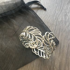 Silver Feather Bracelet with Hinge